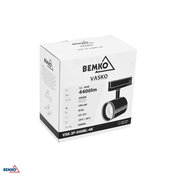 C40-VSK-3F-040BL-4K LED REFLEKTOR ŠINSKI CRNI 3-F VASKO 12-40W 4000K 4400LM CRI90 25/55°