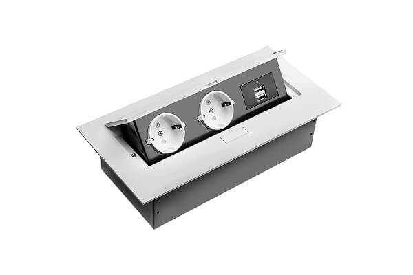 AE-PBU02GS-10 GTV KONZOLA PRIKLJUČNA UGRADNA STOL 2XŠUKO+2XUSB BIJELA