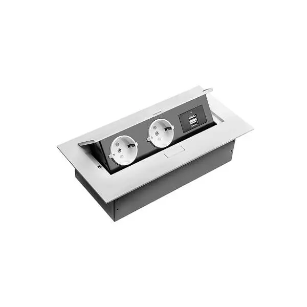 AE-PBU02GS-10 GTV KONZOLA PRIKLJUČNA UGRADNA STOL 2XŠUKO+2XUSB BIJELA