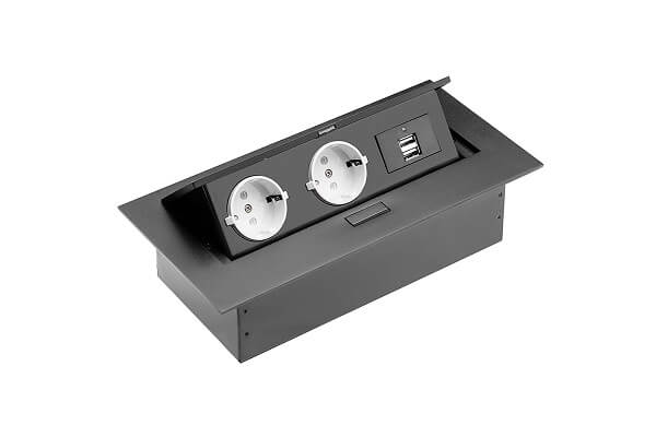 AE-PBU02GS-20 GTV KONZOLA PRIKLJUČNA UGRADNA STOL 2XŠUKO+2XUSB CRNA