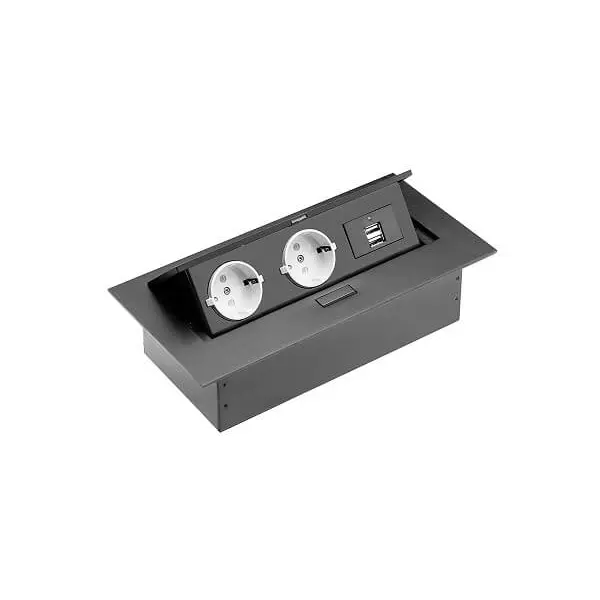 AE-PBU02GS-20 GTV KONZOLA PRIKLJUČNA UGRADNA STOL 2XŠUKO+2XUSB CRNA