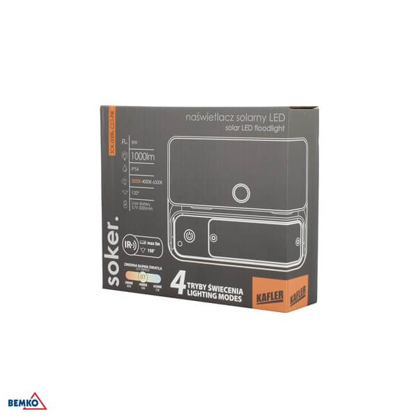 C83-SOK-008BL-CCT-PIR LED SVJETILJKA ZIDNA SOLARNA 8W IP54 SENZOR 3K/4K/6,5K 1000lm CRNA SOKER
