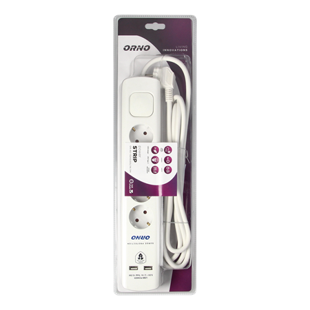 OR-AE-13243(GS)/W/3M PRENAPONSKA ZAŠTITA 4xŠUKO 2xUSB 3x1mm2 3m BIJELA 3680W IP20 ORNO