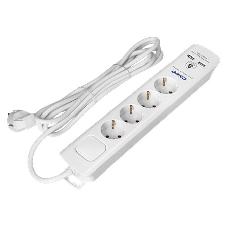 OR-AE-13243(GS)/W/3M PRENAPONSKA ZAŠTITA 4xŠUKO 2xUSB 3x1mm2 3m BIJELA 3680W IP20 ORNO