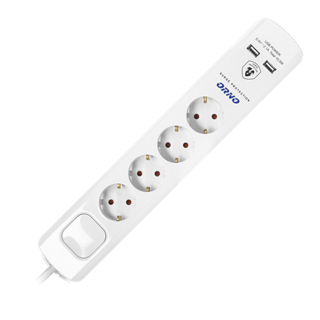 OR-AE-13243(GS)/W/3M PRENAPONSKA ZAŠTITA 4xŠUKO 2xUSB 3x1mm2 3m BIJELA 3680W IP20 ORNO