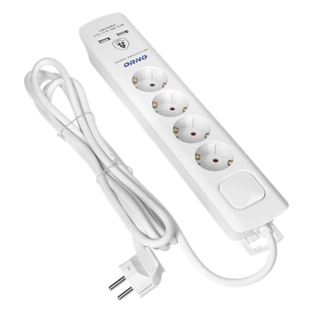 OR-AE-13243(GS)/W/3M PRENAPONSKA ZAŠTITA 4xŠUKO 2xUSB 3x1mm2 3m BIJELA 3680W IP20 ORNO