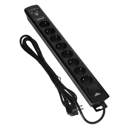 OR-AE-13244(GS)/B/3M PRENAPONSKA ZAŠTITA 8xŠUKO 2xUSB 3x1,5mm2 3m CRNA 3680W IP20 ORNO