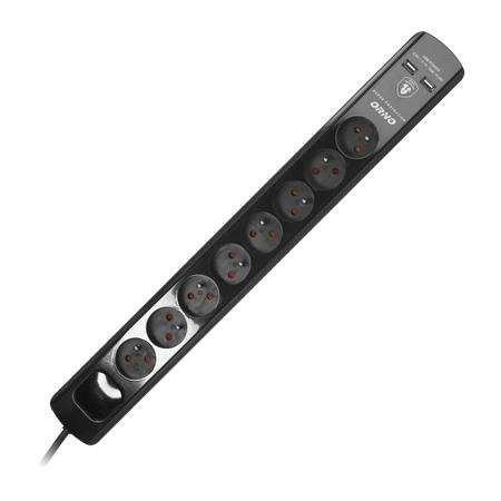 OR-AE-13244(GS)/B/3M PRENAPONSKA ZAŠTITA 8xŠUKO 2xUSB 3x1,5mm2 3m CRNA 3680W IP20 ORNO