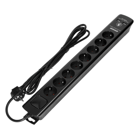 OR-AE-13244(GS)/B/3M PRENAPONSKA ZAŠTITA 8xŠUKO 2xUSB 3x1,5mm2 3m CRNA 3680W IP20 ORNO