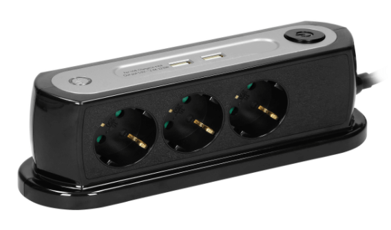 OR-AE-13190(GS)/B PRENAPONSKA ZAŠTITA STOLNA 3xŠUKO 2xUSB 3x1,5mm2 1,4m CRNA 3680W IP20 ORNO