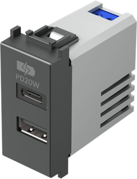EM69AT-U TEM USB PUNJAČ 1M 5V 2X3.0A ANTRACIT MODUL