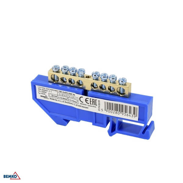 A18-TBI-6X09-08P-NI SABIRNIČKI BLOK 63A DIN N PLAVI 2X6.0MM 6X4.5MM