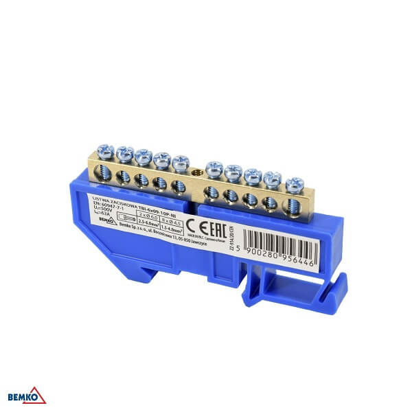 A18-TBI-6X09-10P-NI SABIRNIČKI BLOK 63A DIN N PLAVI 2X6.0MM 8X4.5MM SCHELINGER