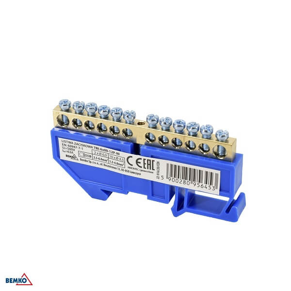 A18-TBI-6X09-12P-NI SABIRNIČKI BLOK 63A DIN N PLAVI 2X6.0MM 10X4.5MM