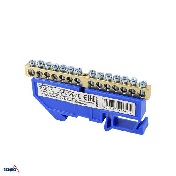 A18-TBI-6X09-14P-NI SABIRNIČKI BLOK 63A DIN N PLAVI 2X6.0MM 12X4.5MM
