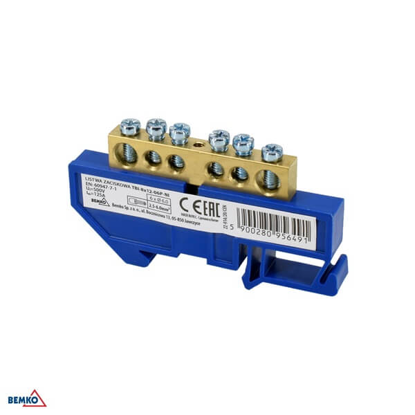 A18-TBI-8X12-06P-NI SABIRNIČKI BLOK 63A DIN N PLAVI 6X6.0MM