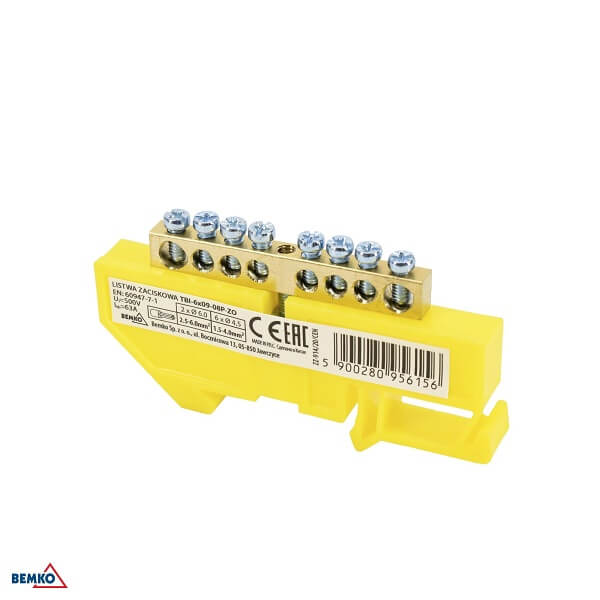 A18-TBI-6X09-08P-ZO SABIRNIČKI BLOK 63A DIN PE ŽUTI 2X6.0MM 6X4.5MM