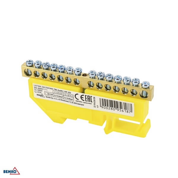 A18-TBI-6X09-14P-ZO SABIRNIČKI BLOK 63A DIN N ŽUTI 2X6.0MM 12X4.5MM