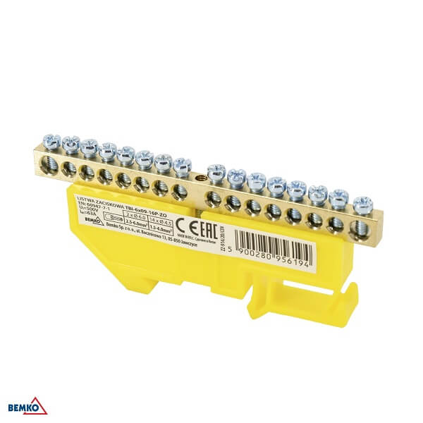 A18-TBI-6X09-16P-ZO SABIRNIČKI BLOK 63A DIN N ŽUTI 2X6.0MM 14X4.5MM